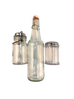 Glass Bottle & Shaker Set With Metal Lids For Kitchen Use